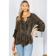 Velvet Patchwork Peasant Top