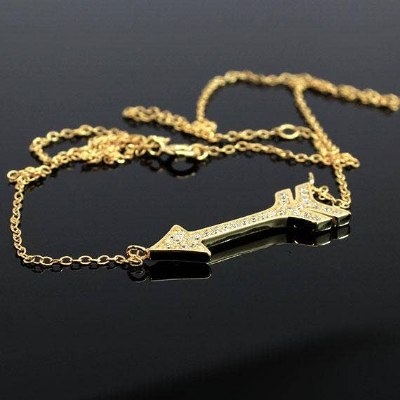 Gold Plated Sterling Silver Arrow Necklace with Cz