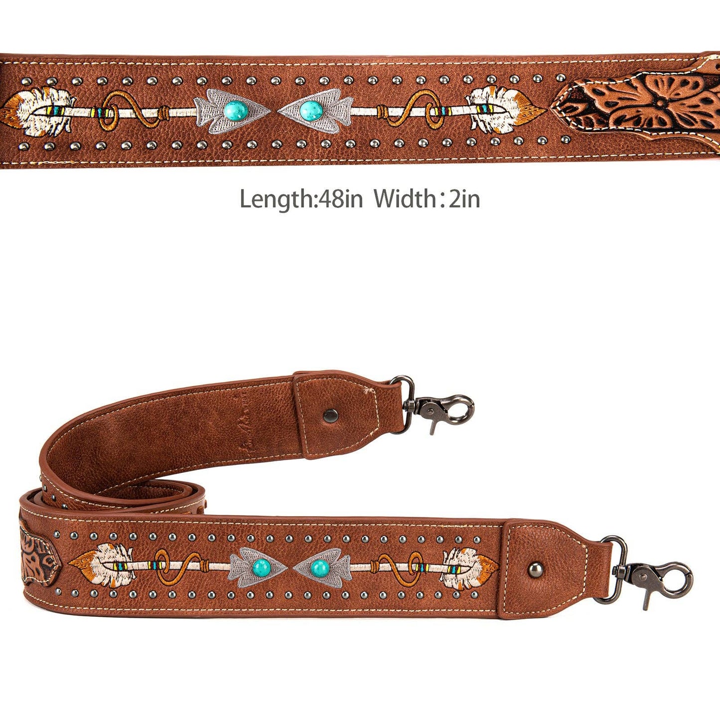 Western Guitar Style Floral Tooled Arrow Crossbody Strap - Brown