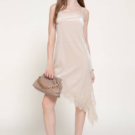 Straight Neck Lace Trim Asymmetrical Velvet Mini Dress
