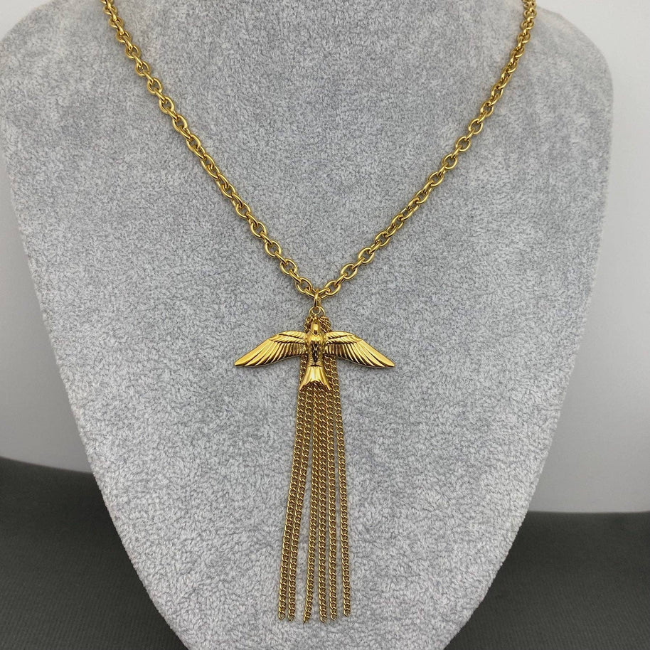 Bird Fringe 18K GP S Steel Long Chain Necklace