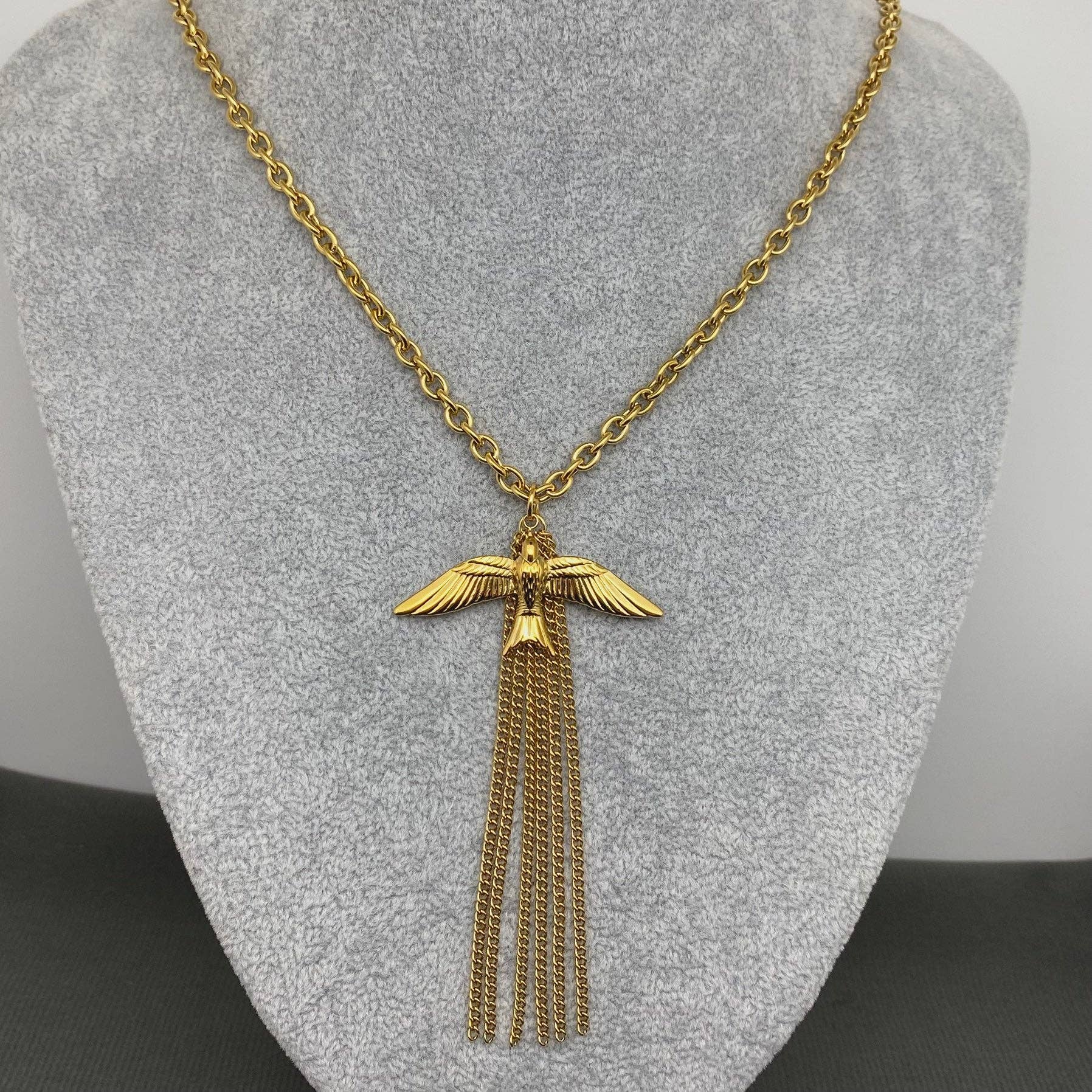 Bird Fringe 18K GP S Steel Long Chain Necklace