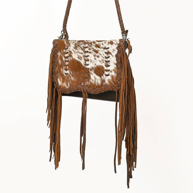 Hair-On Cowhide Crossbody Clutch Bag with Fringe