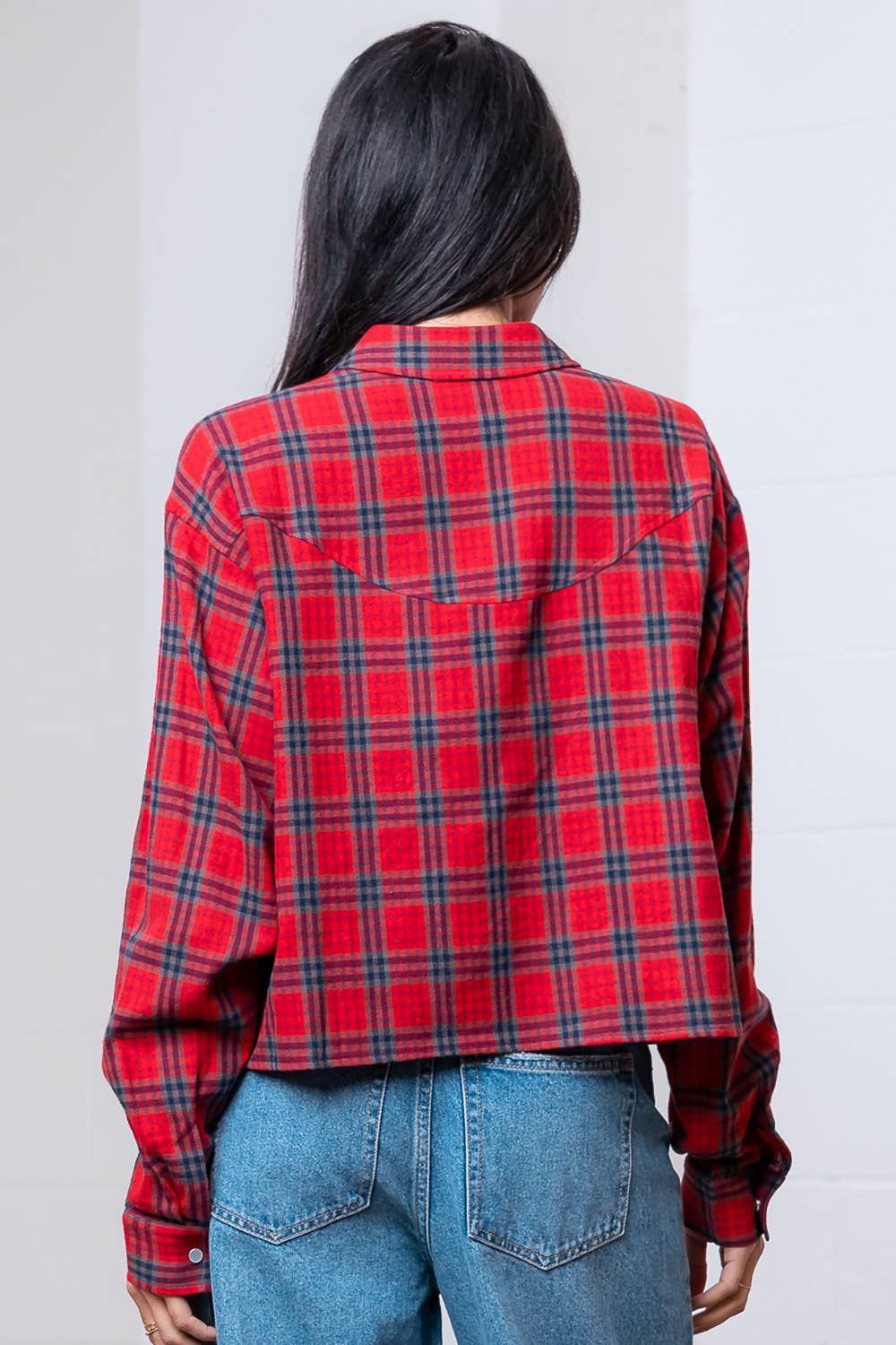 Red Western Plaid Shirt with Embroidery