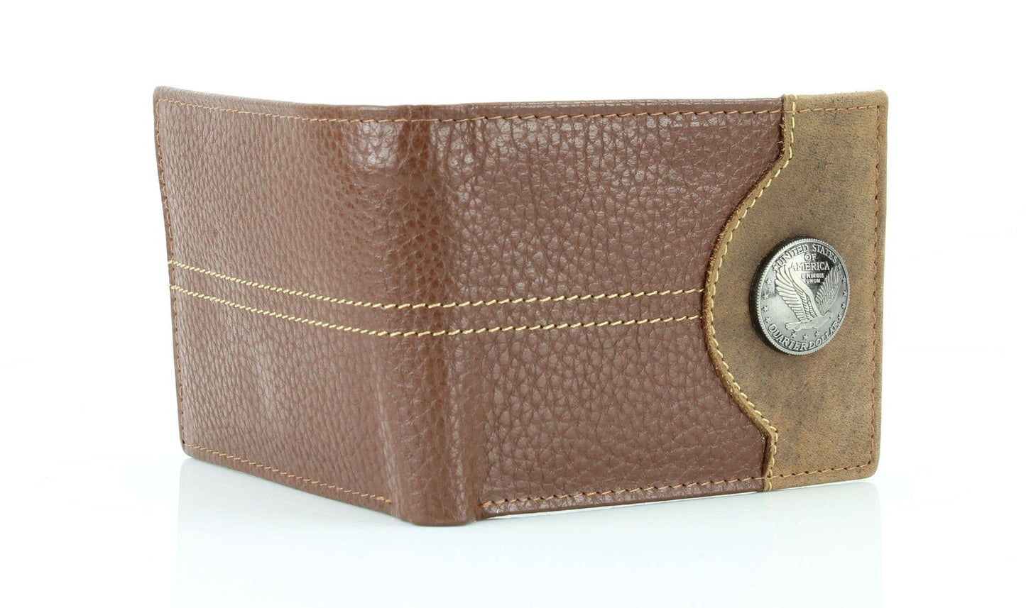 Mixed Media Two Tone Bifold Rodeo Wallet w/ Medallion AB1916