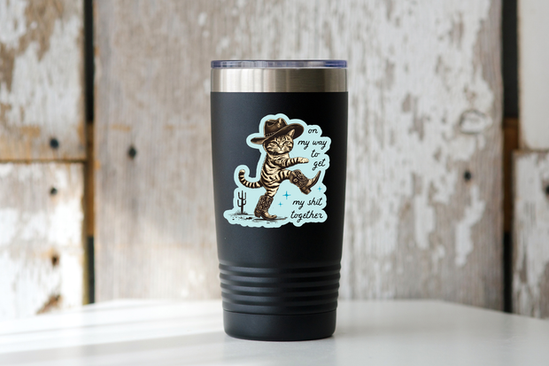 On My Way Cat Cowboy Sticker