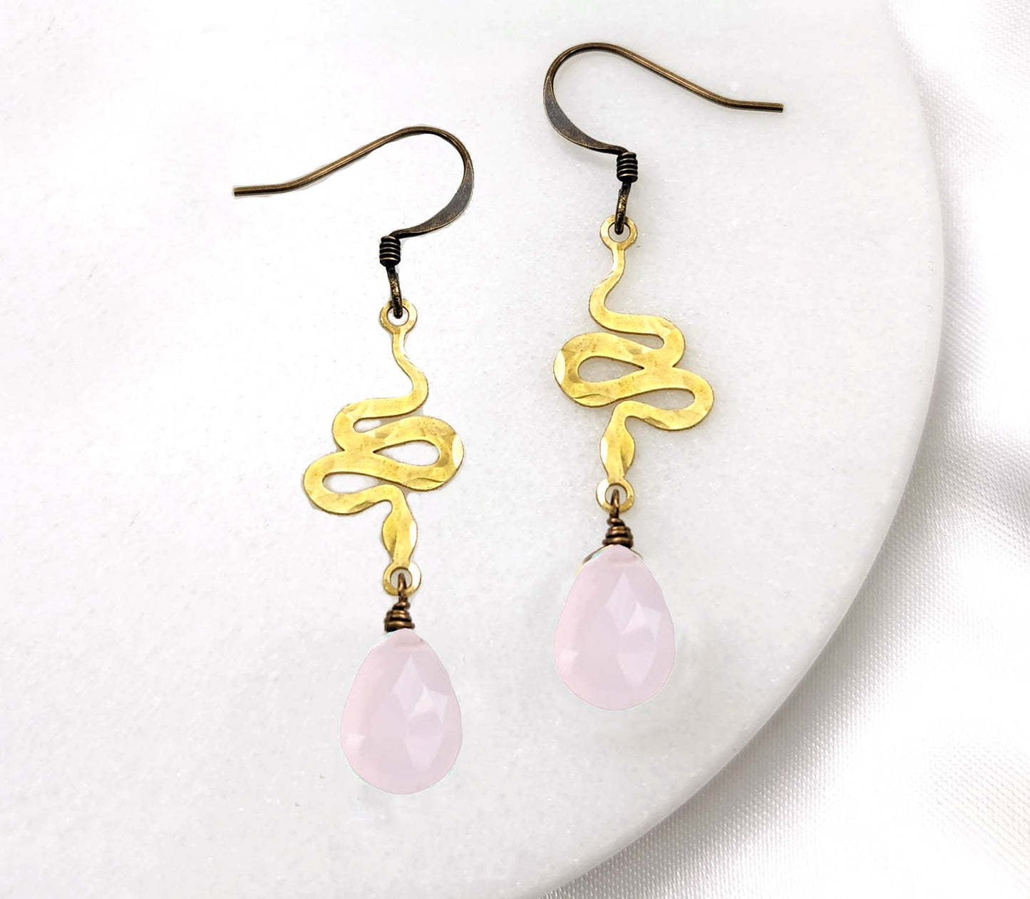 Dainty Hammered Snake Gemstone Earrings in Multiple Colors