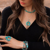 Turquoise & Silver Squash Blossom Adjustable Ring