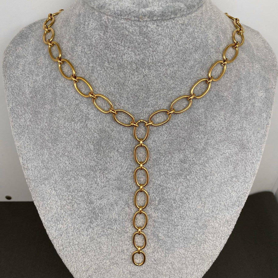 18K GP S. Steel Y-neck Chain Necklace