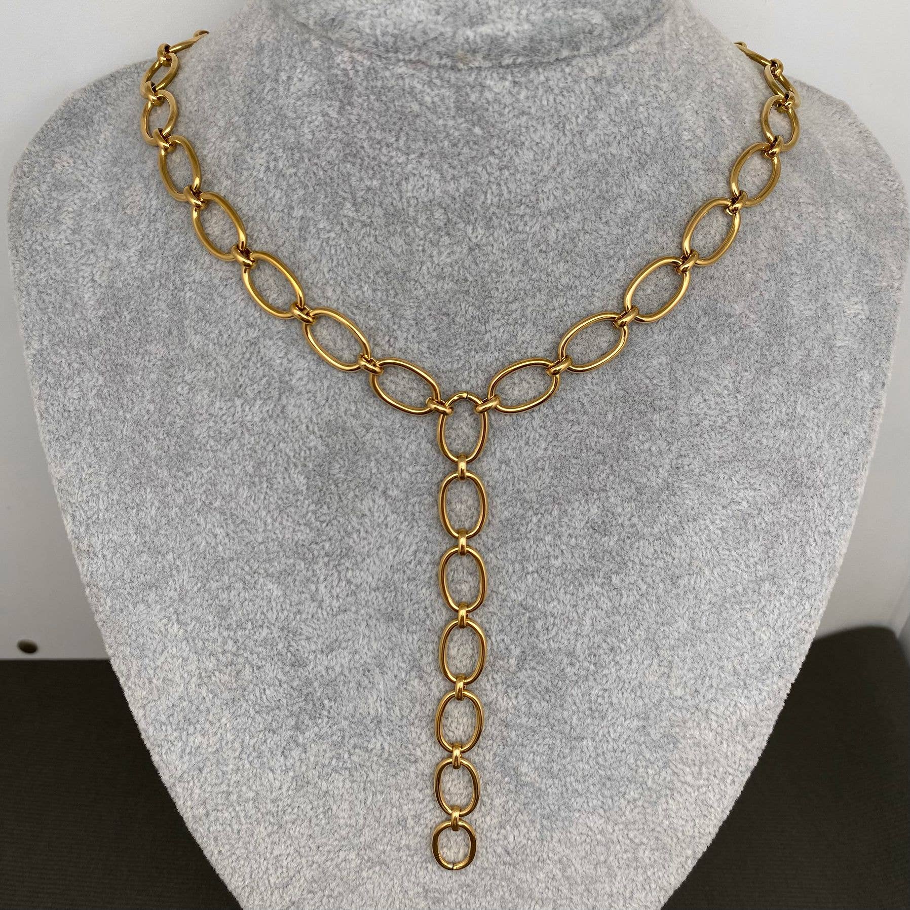18K GP S. Steel Y-neck Chain Necklace