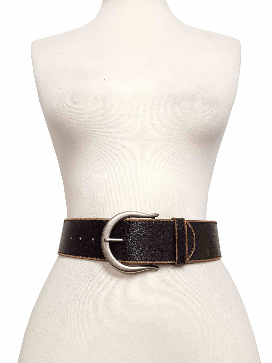 Vintage Leather Belt with Horseshoe  Buckle