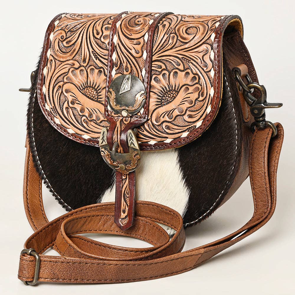 American Darling Western Hair-On Hide Crossbody with Tooled Accents