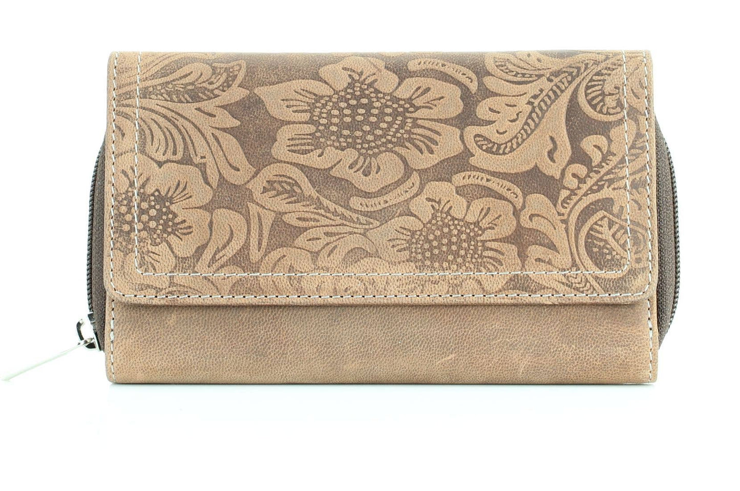 American Bison Floral Tooled Ladies Flapover Clutch