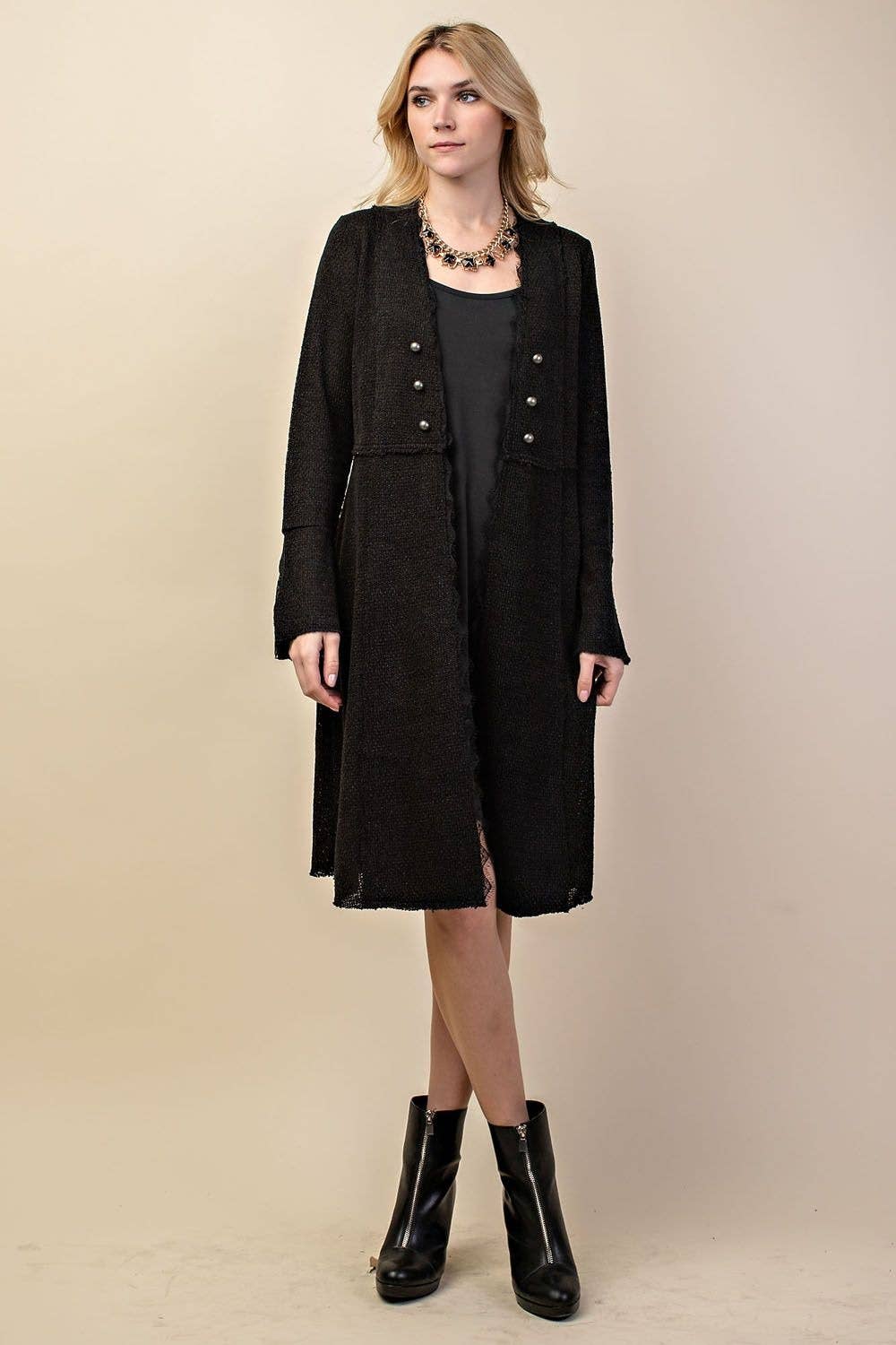 Knit Long Jacket / Cardigan With Buttons and Bell Sleeves, S-3X