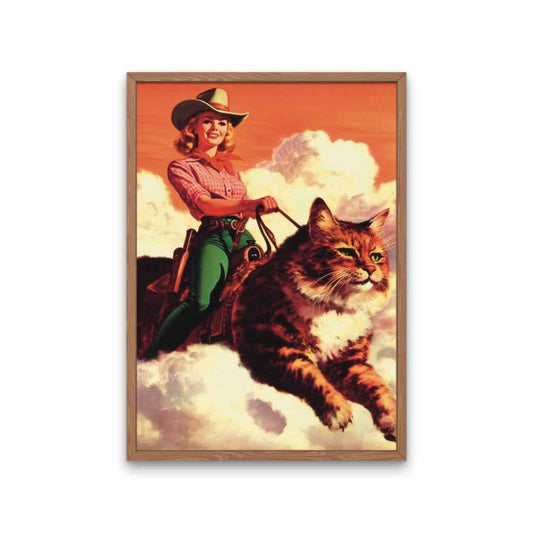 Cowgirl Cat Art Print, Retro Western