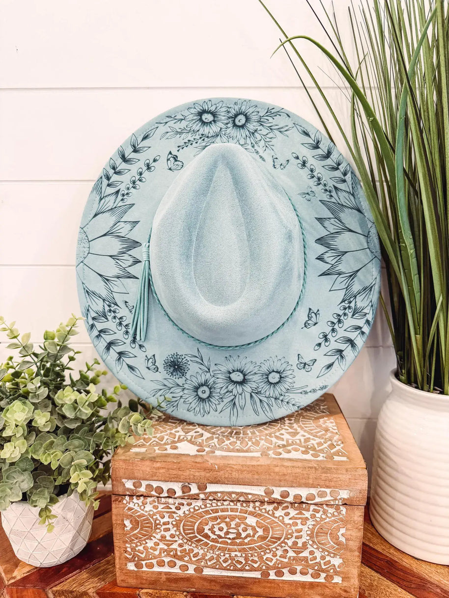 Engraved Floral Rancher Hat, Full Brim