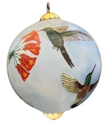 Hand-painted Flying Hummingbirds 3" Ornament