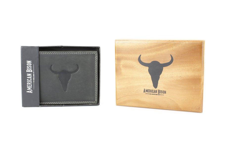 Men’s Bi-Fold Wallet with Bison Skull, Tan