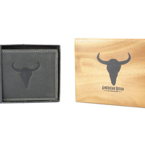 Men’s Bi-Fold Wallet with Bison Skull, Tan