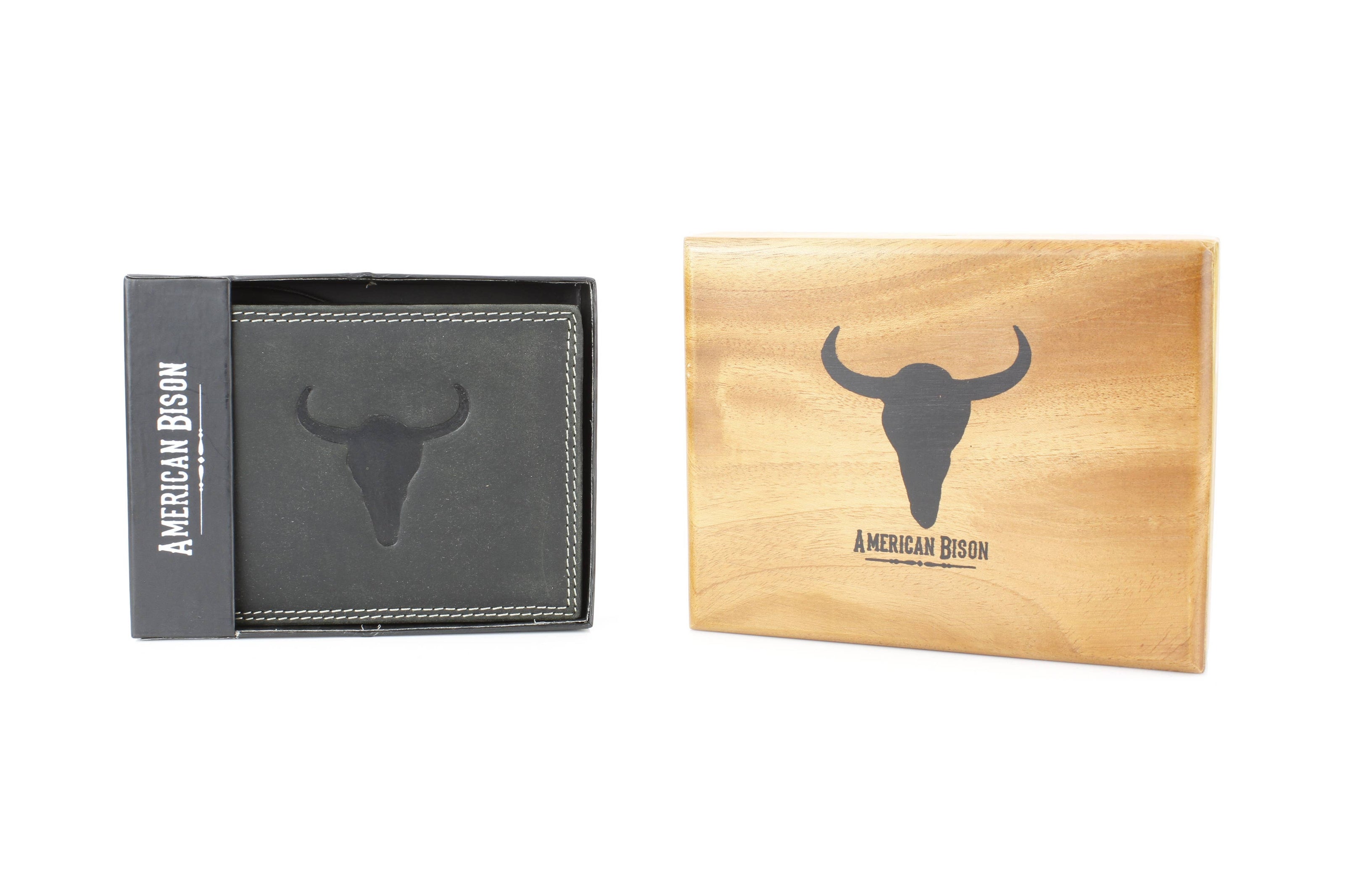 Men’s Bi-Fold Wallet with Bison Skull, Tan
