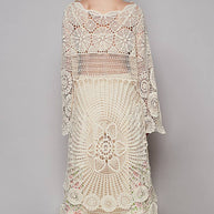Round Neck Long Sleeve Elongated Crochet Top