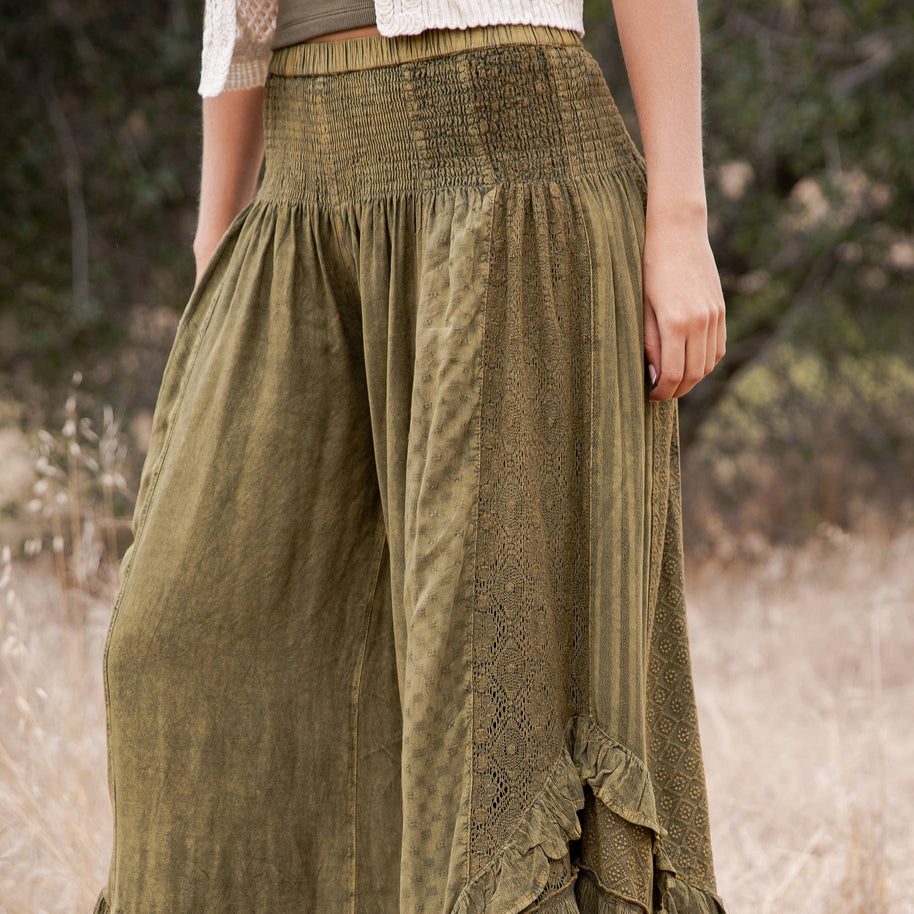 Mineral Wash Lace Tiered Ruffle Pants