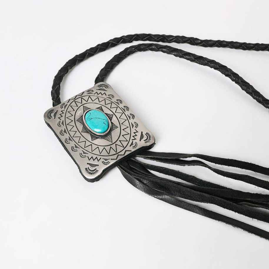 Braided Leather Bolo Silver Concho