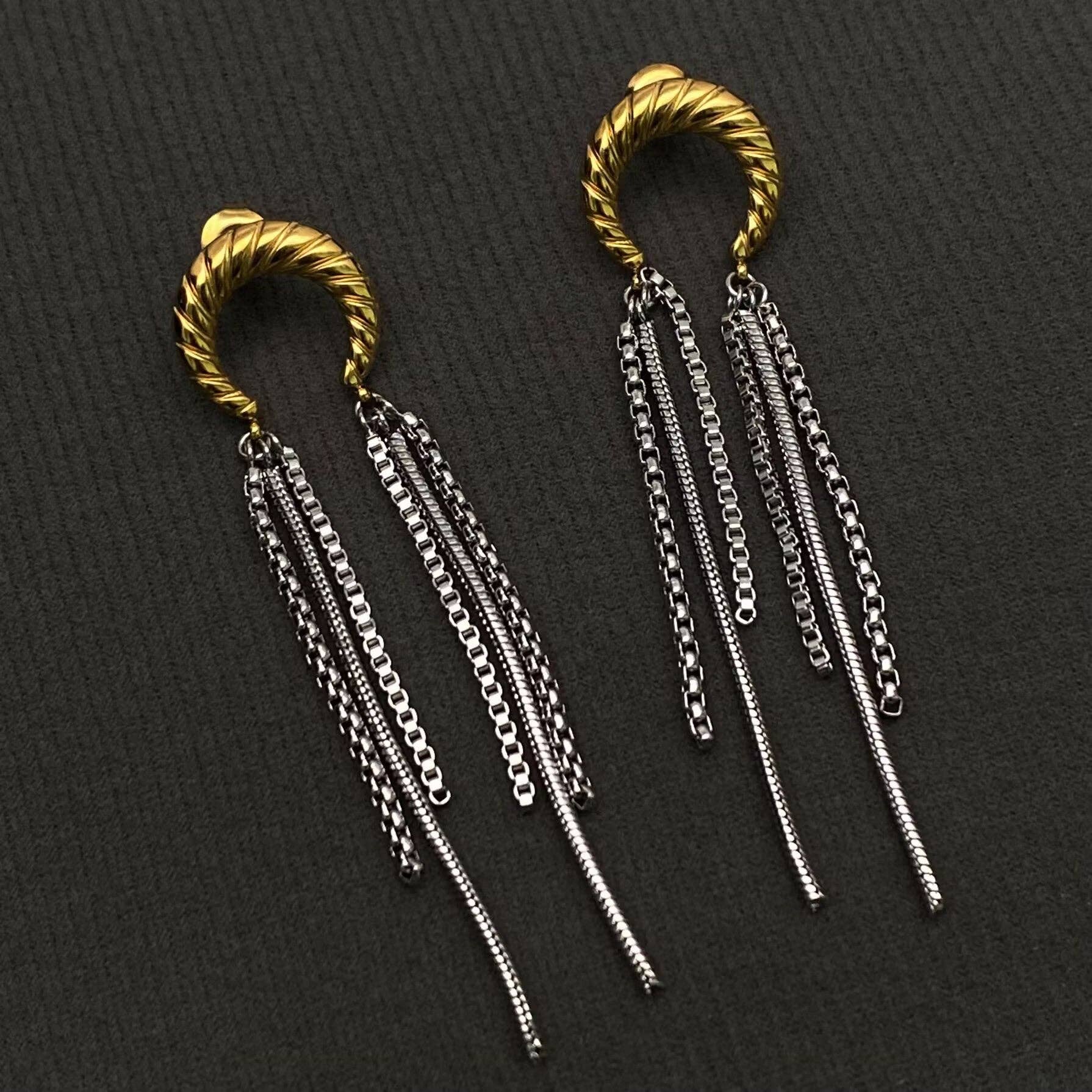 18K GP Chain fringe S. Steel Moon Earrings