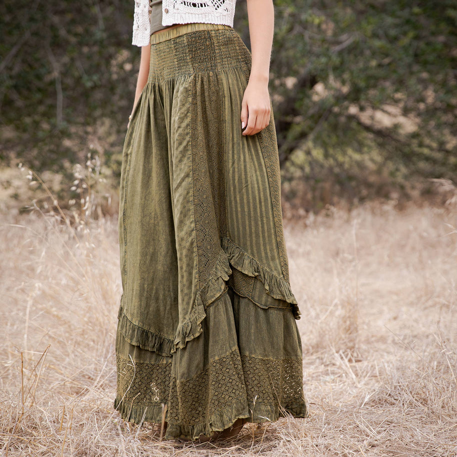 Mineral Wash Lace Tiered Ruffle Pants