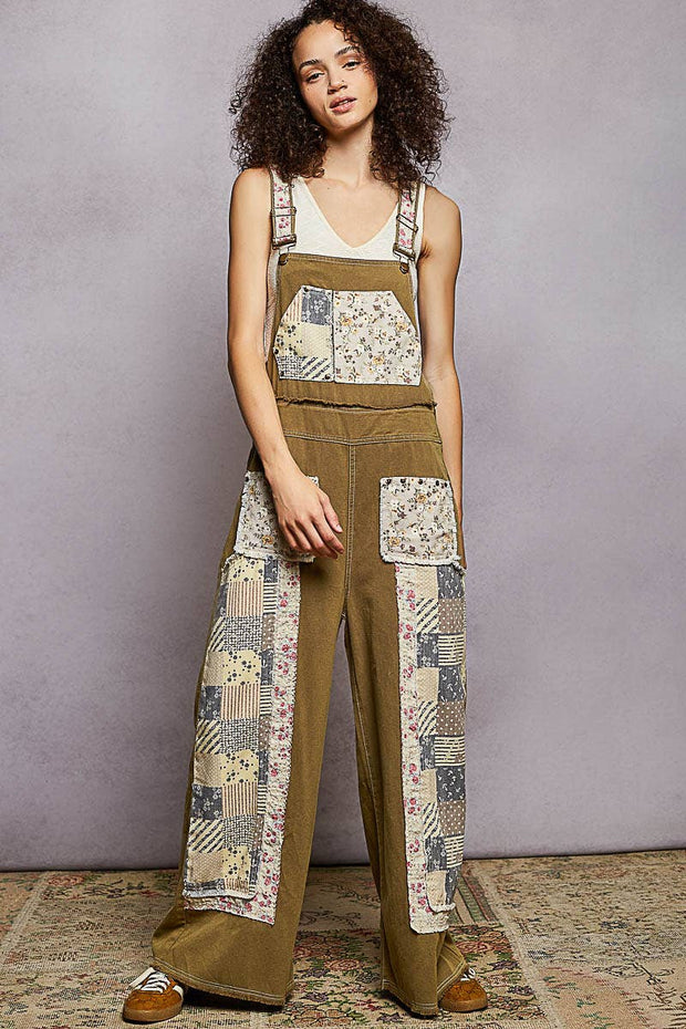 Patchwork & Studs Overalls, Olive