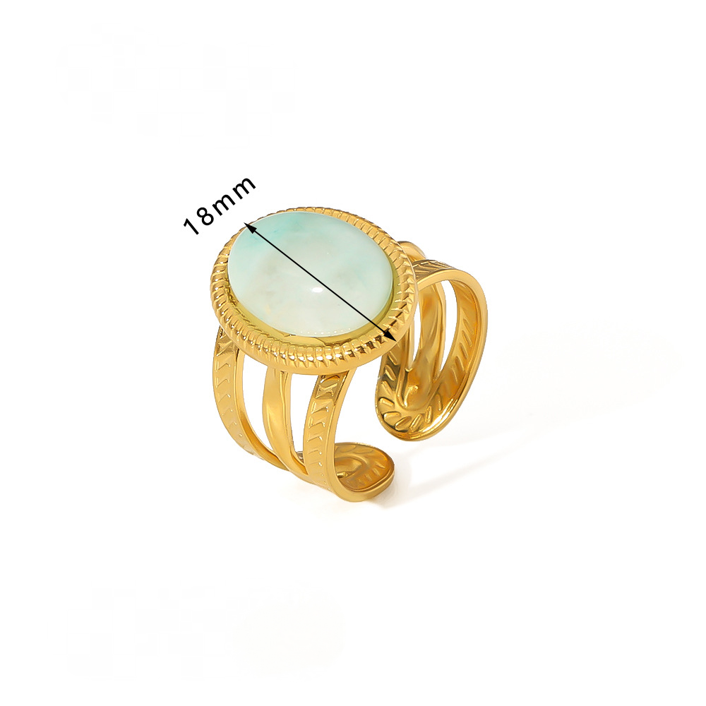 18K Gold-plated Stainless Steel Inlaid Stone Rings