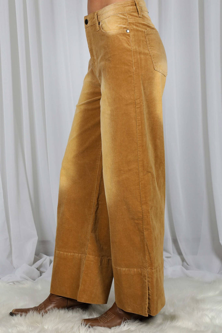 Stone Washed Cotton Corduroy Cropped Pants