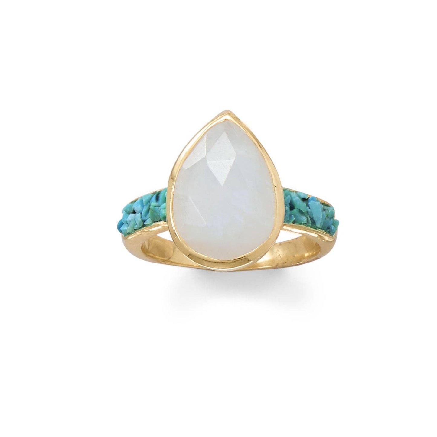 14K Gold Plated Sterling Rainbow Moonstone and Turquoise Ring