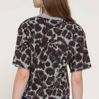 Short Sleeve Round Neck Leopard Jacquard Sweater Top