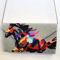 Hand Beaded Horse Clutch