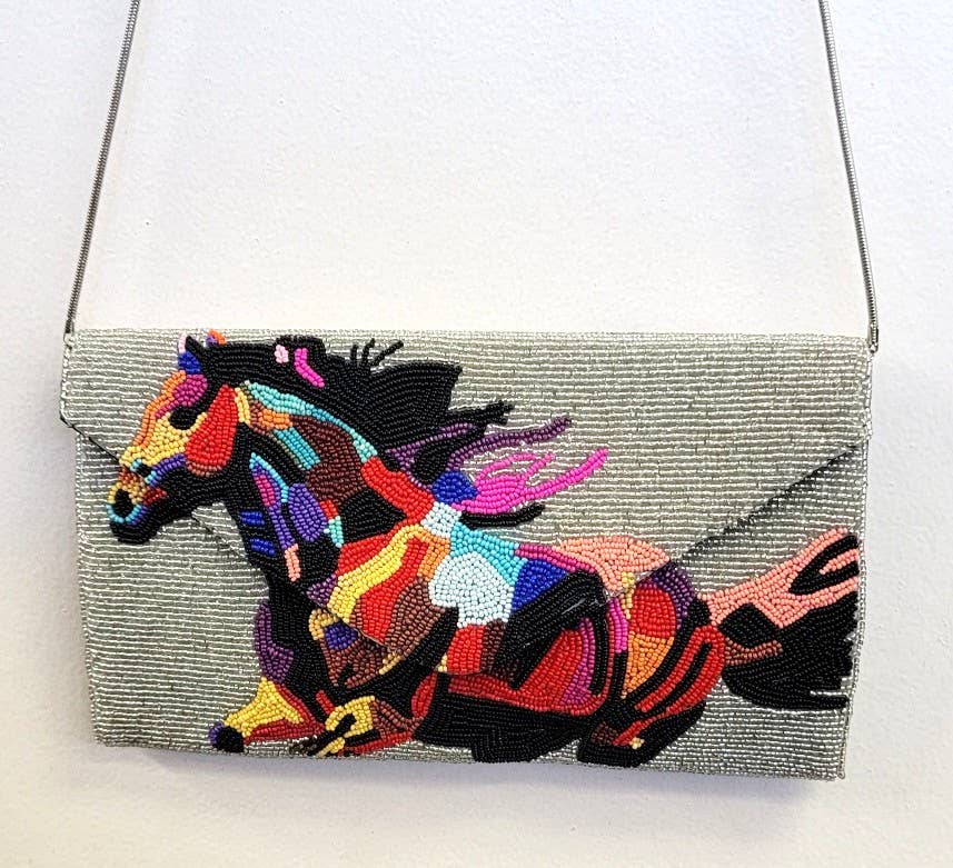 Hand Beaded Horse Clutch