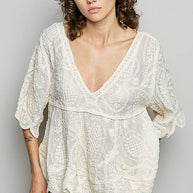 V-neck Solid Crochet Top