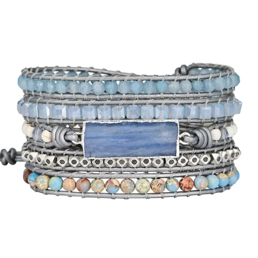 Natural Blue Topaz & King Jasper Wrap Bracelet