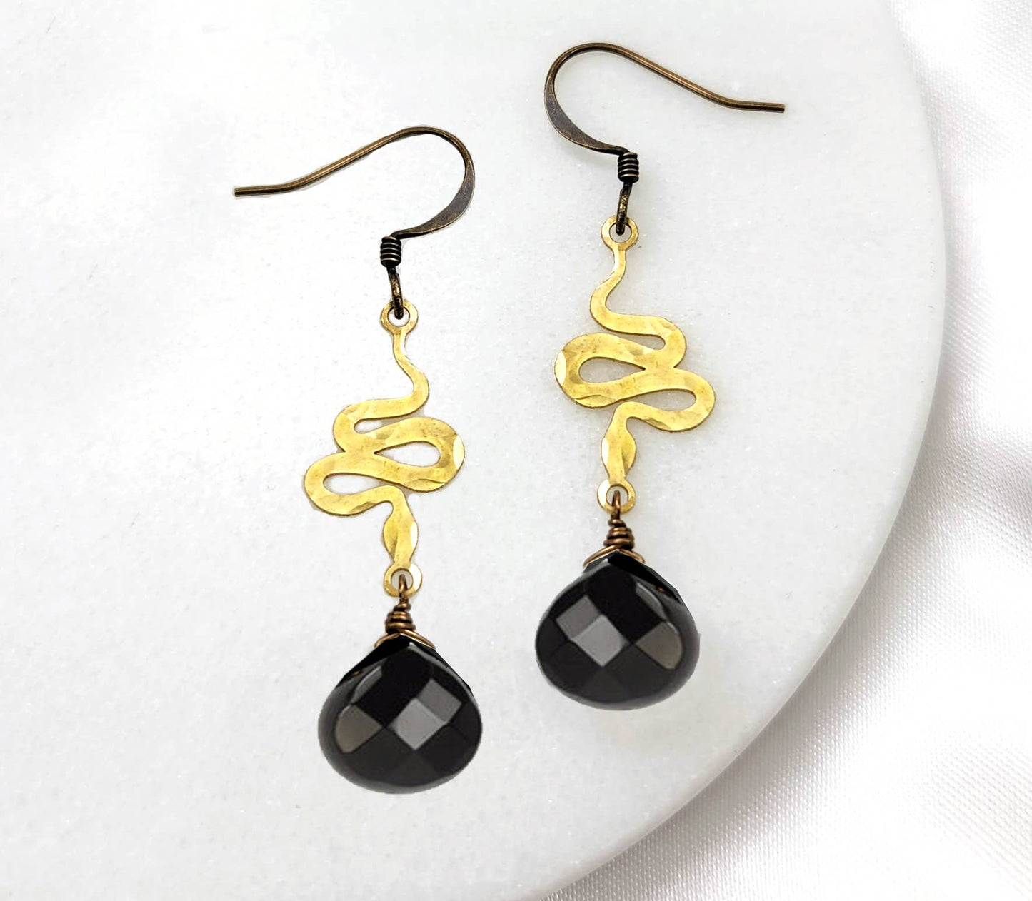 Dainty Hammered Snake Gemstone Earrings in Multiple Colors