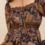 Floral Button-Front Maxi Dress, Chocolate