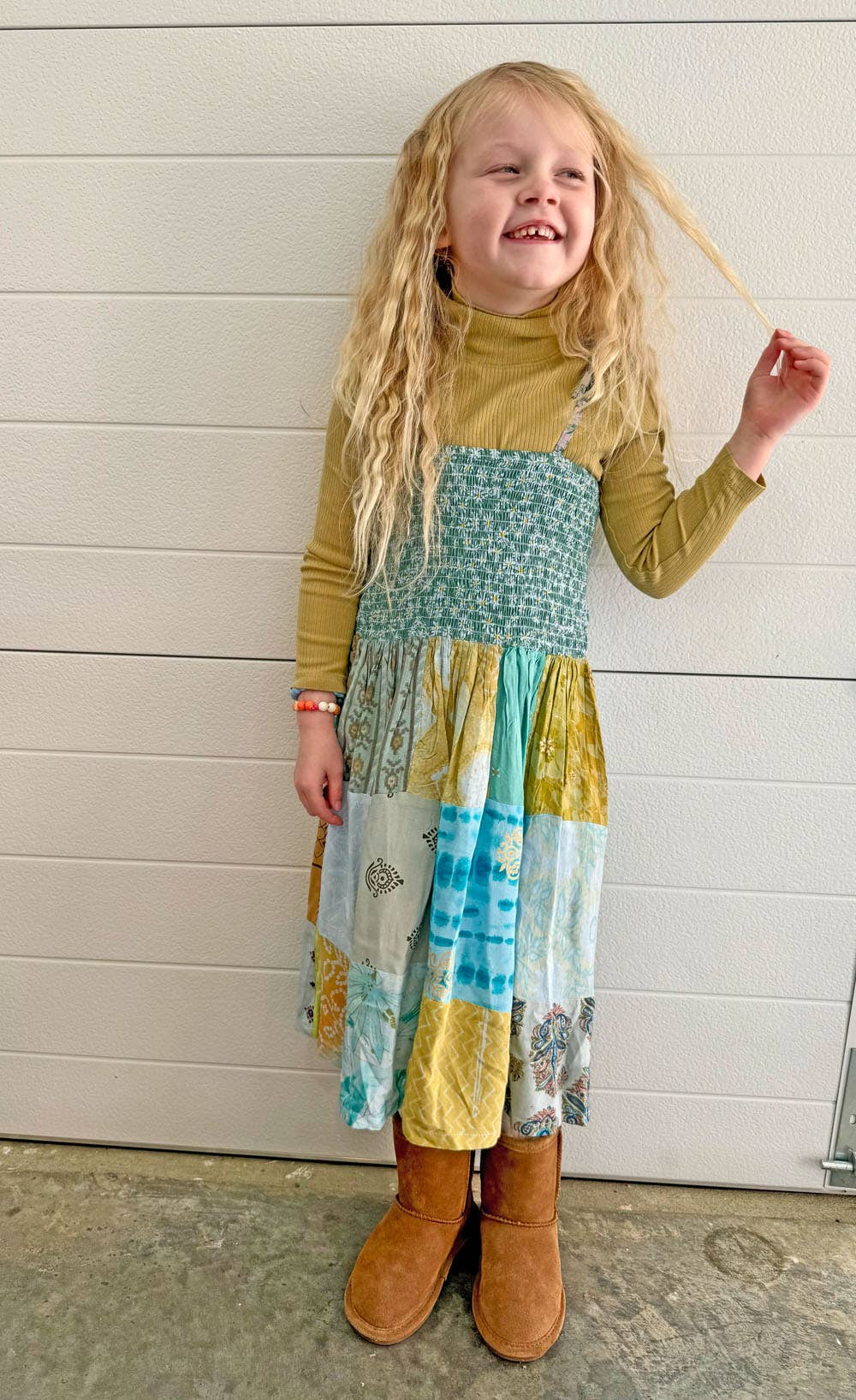 Kid's Tie-Top Patchwork Dress