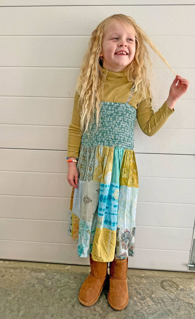 Kid's Tie-Top Patchwork Dress