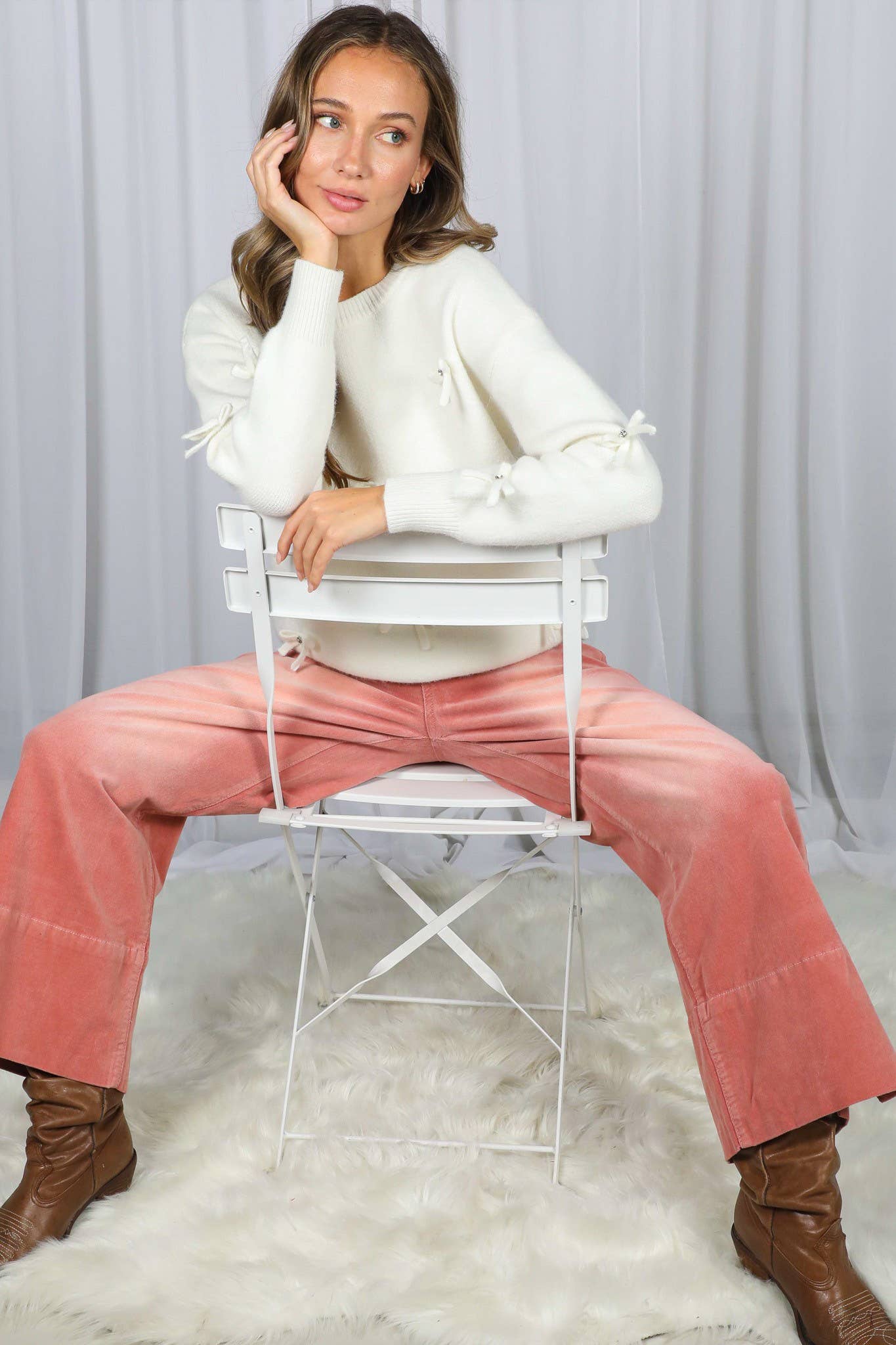 Stone Washed Cotton Corduroy Cropped Pants