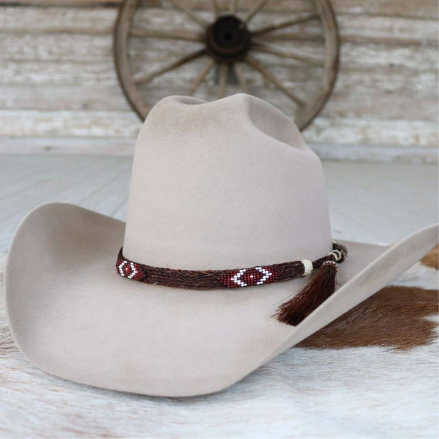 Genuine Horsehair 5 Strand Braided Hat Band with Double Tassel - Red Roan