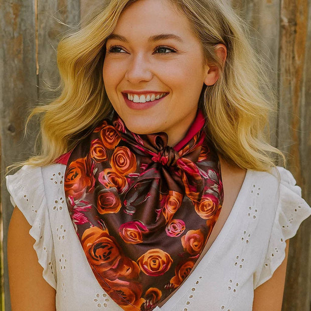 35X35"  Pink and Rust Roses Wild Rag