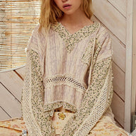 V-Neck Floral Patch Hooded Top