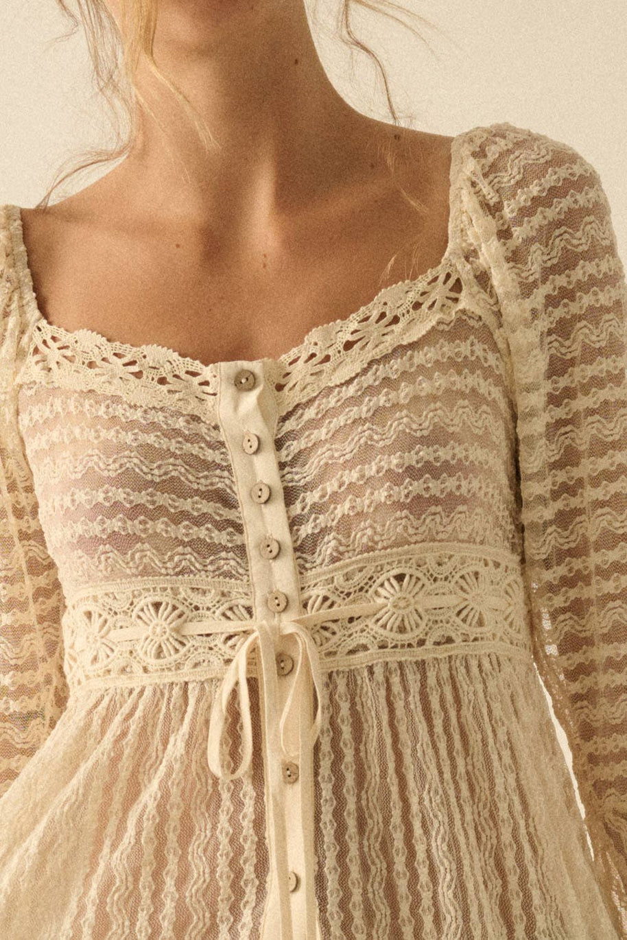 Sheer Layering Midi Dress/Duster, Natural