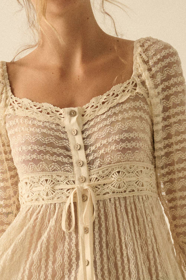 Sheer Layering Midi Dress/Duster, Natural