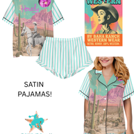 Baha Ranch Retro Pop Western Howdy Desert Cowgirl Satin Pajamas