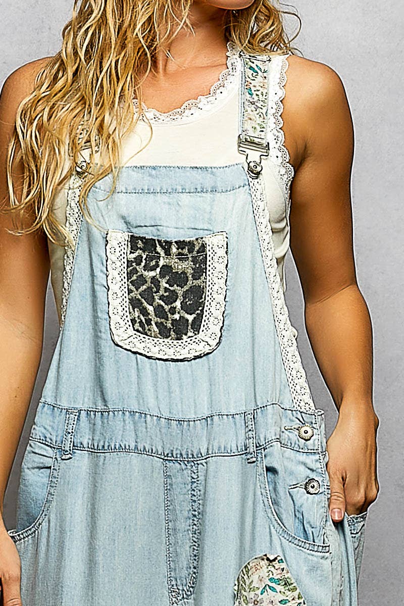 Mixed Media Ruffle Wide Leg Overall
